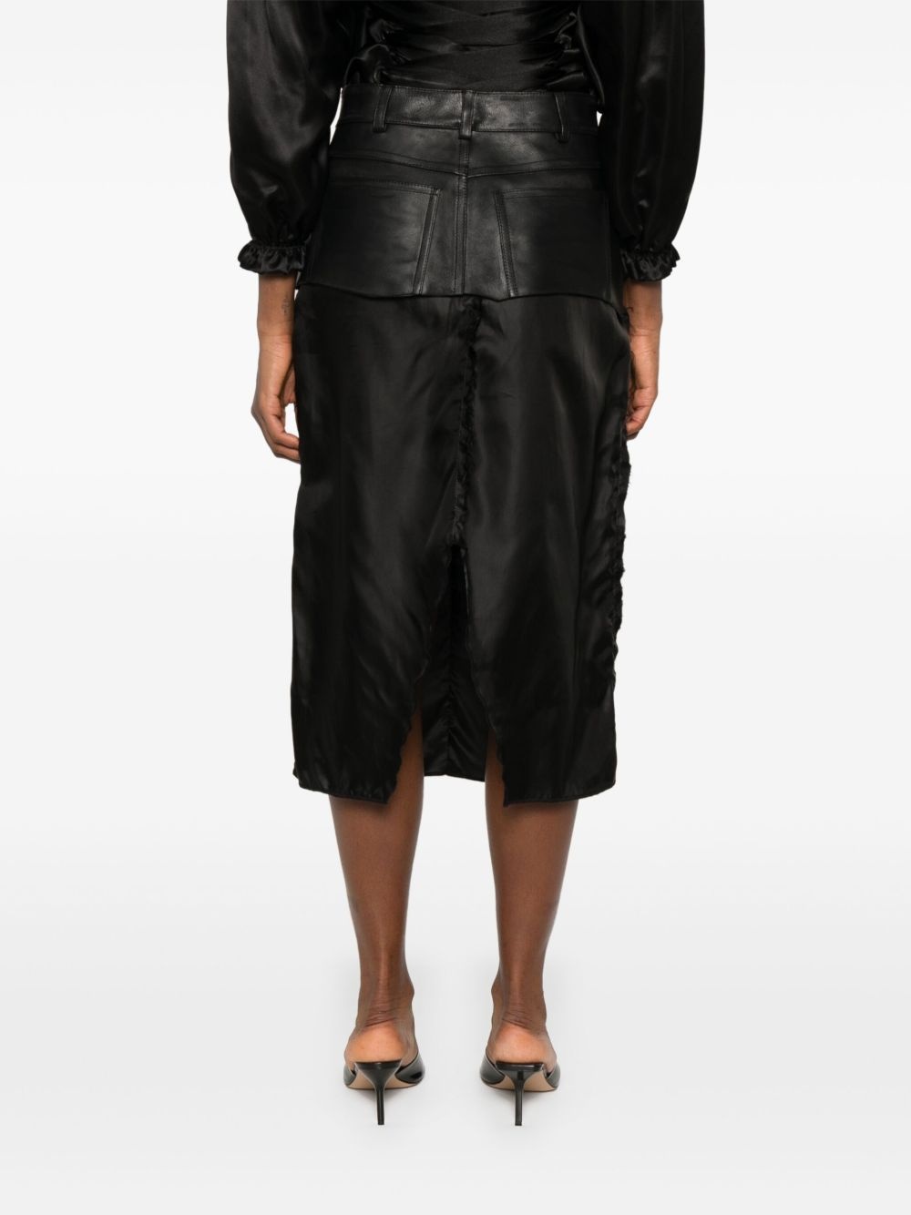 leather-panel midi skirt - 4