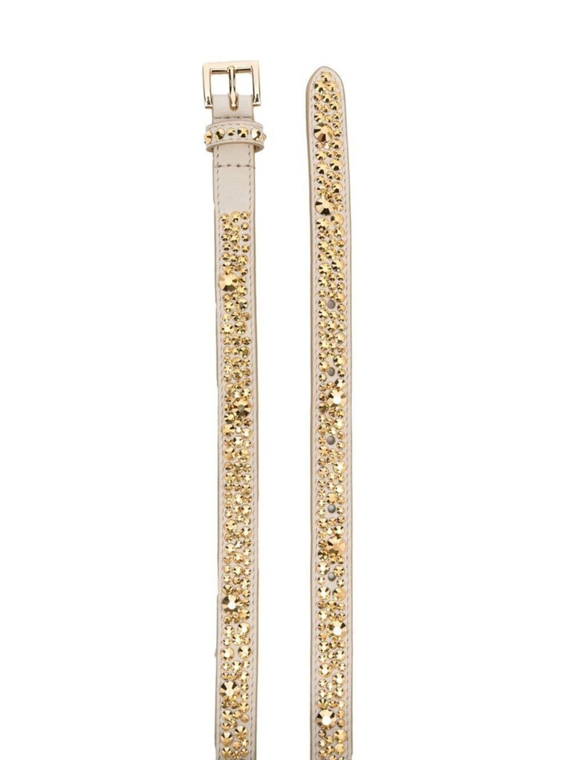Prada crystal-embellished leather buckle belt outlook