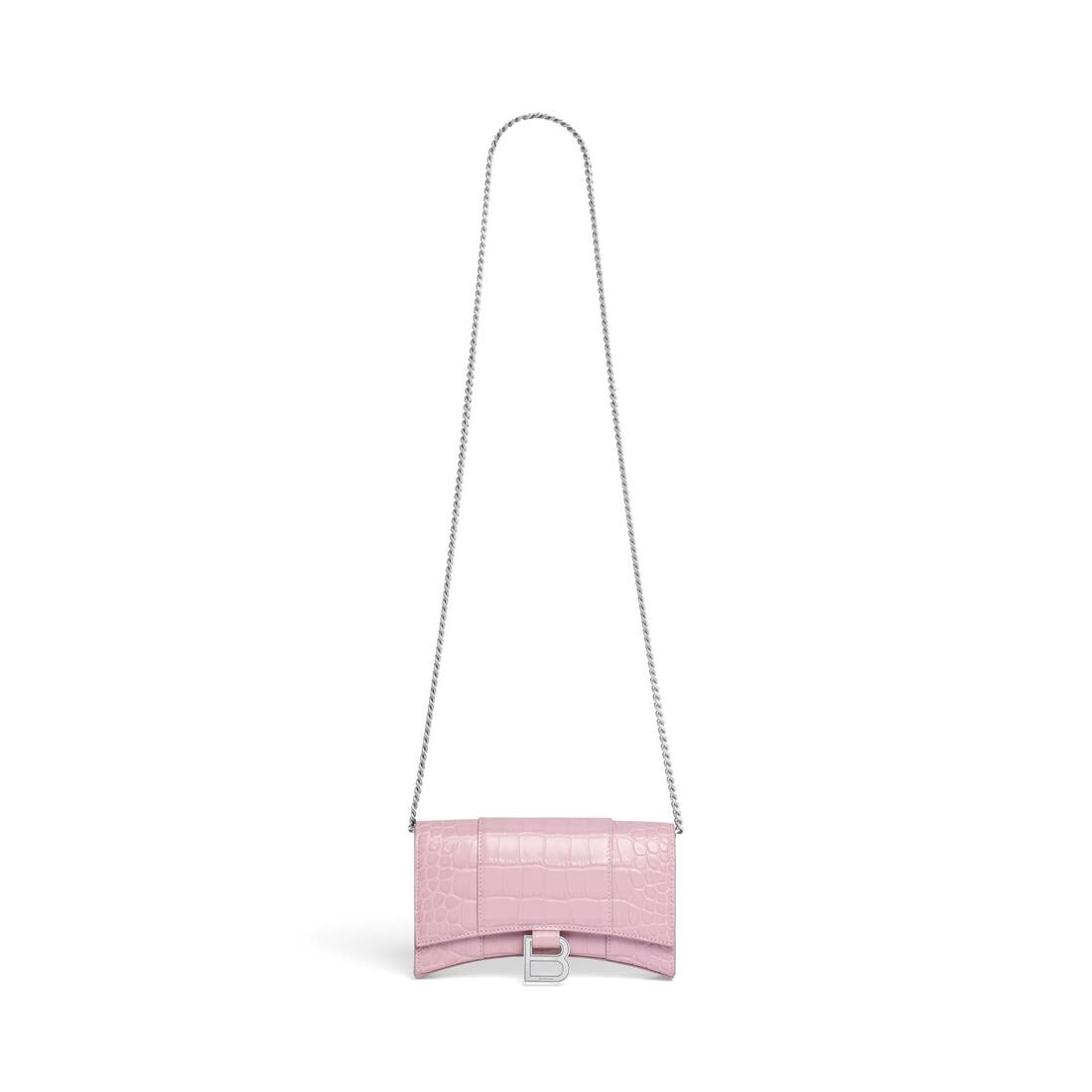 Women's Hourglass Wallet On Chain Crocodile Embossed  in Pink - 8