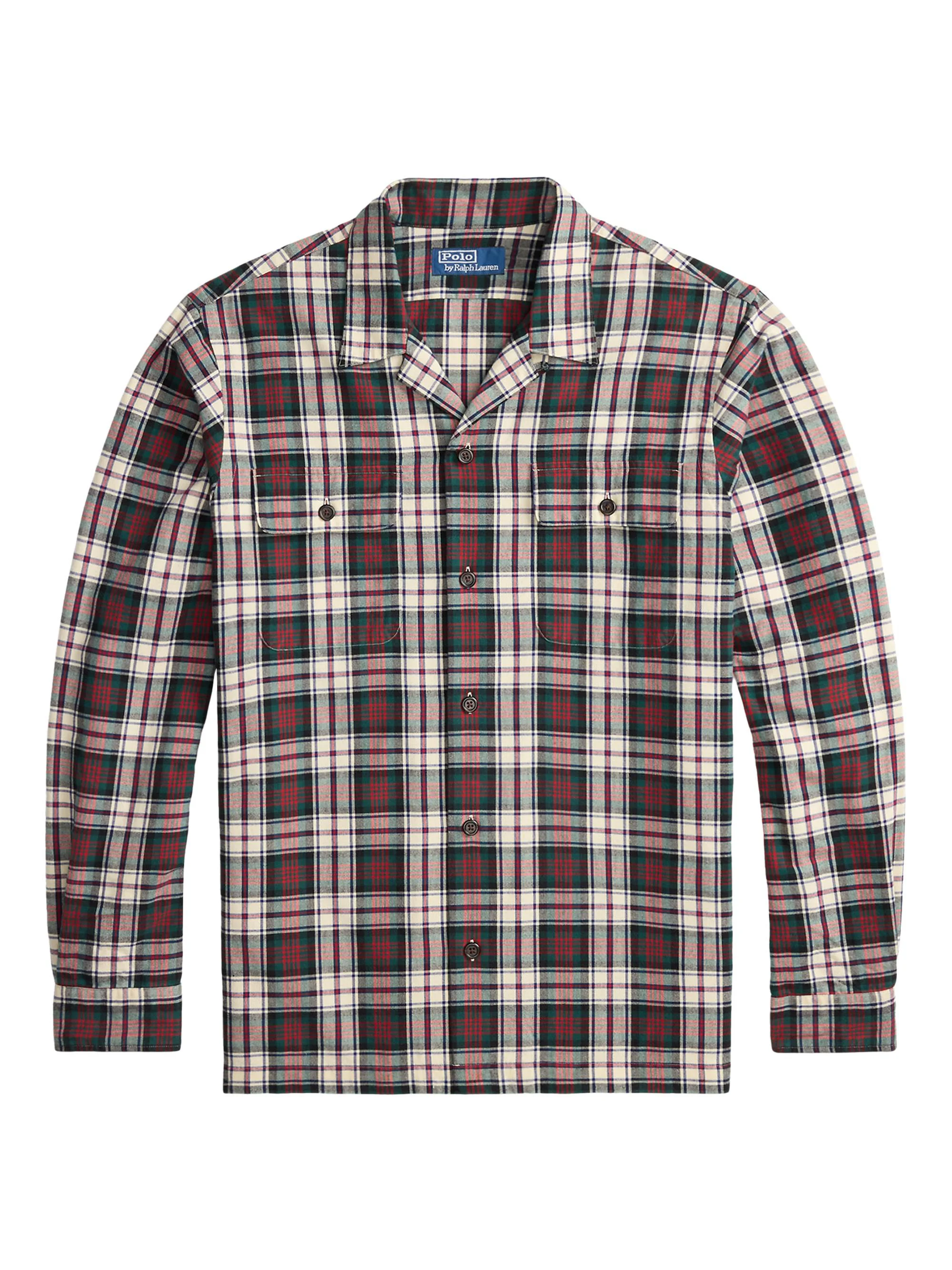 Men's Plaid Brushed Cotton Oxford Shirt - Cream Green Multi - 1