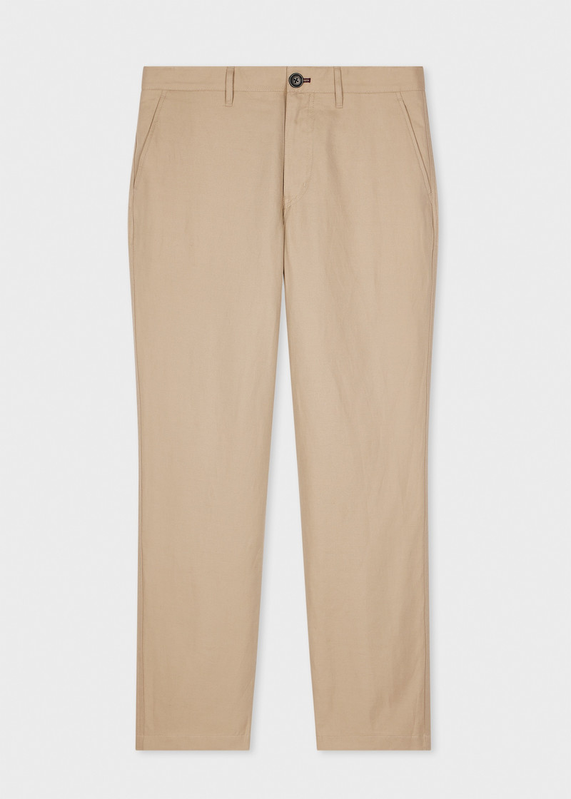 Tapered-Fit Beige Cotton-Linen Chinos 1