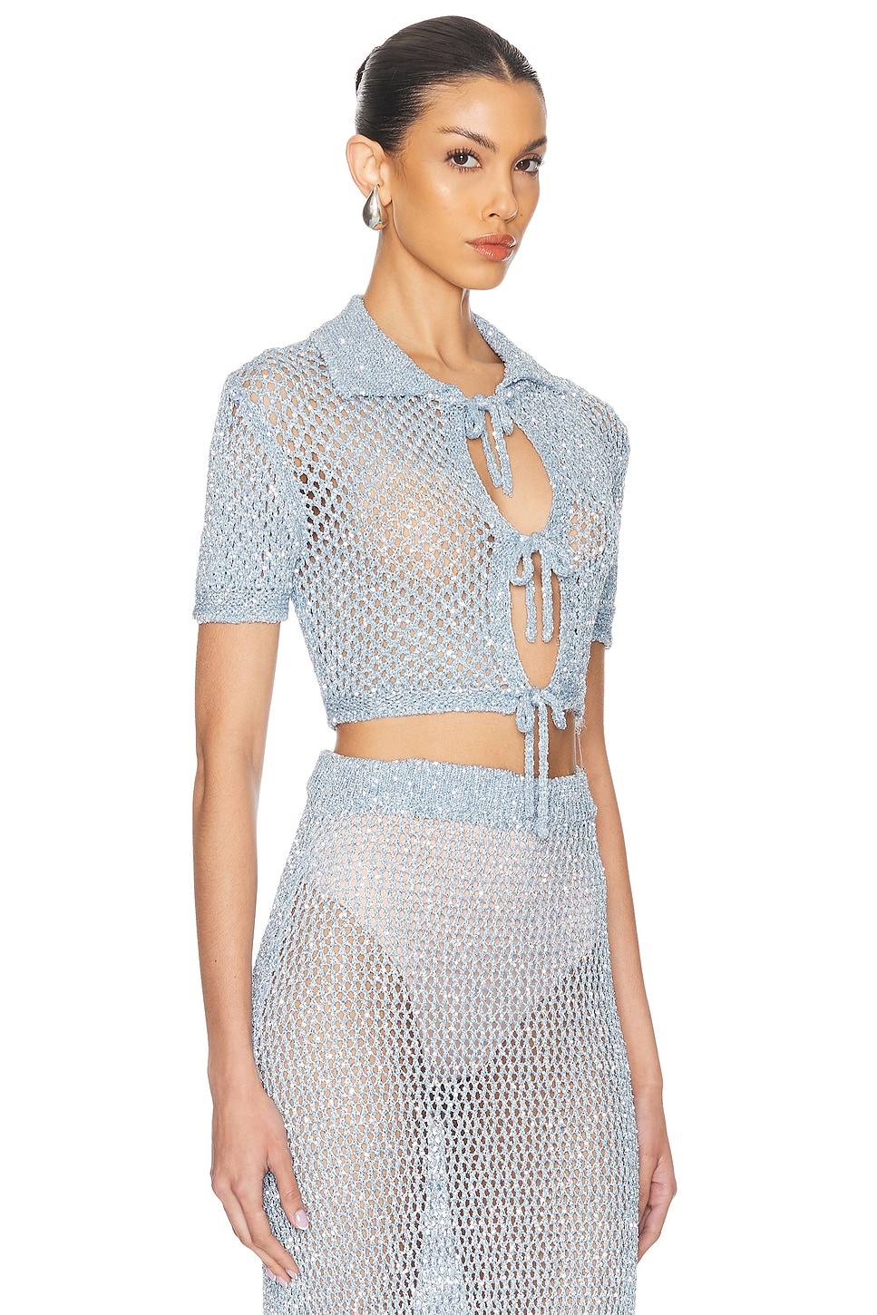 Sequin Crochet Short Sleeved Cardigan - 2