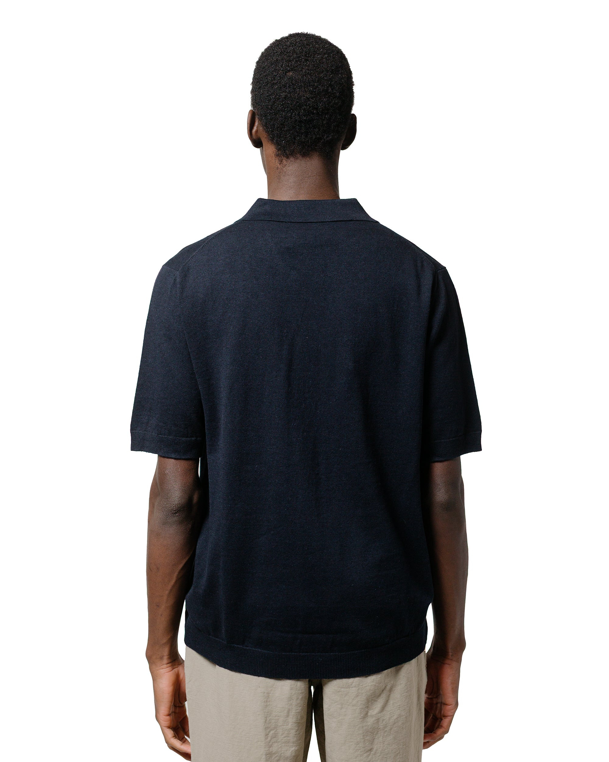 Leif Cotton Linen Polo Dark Navy - 3
