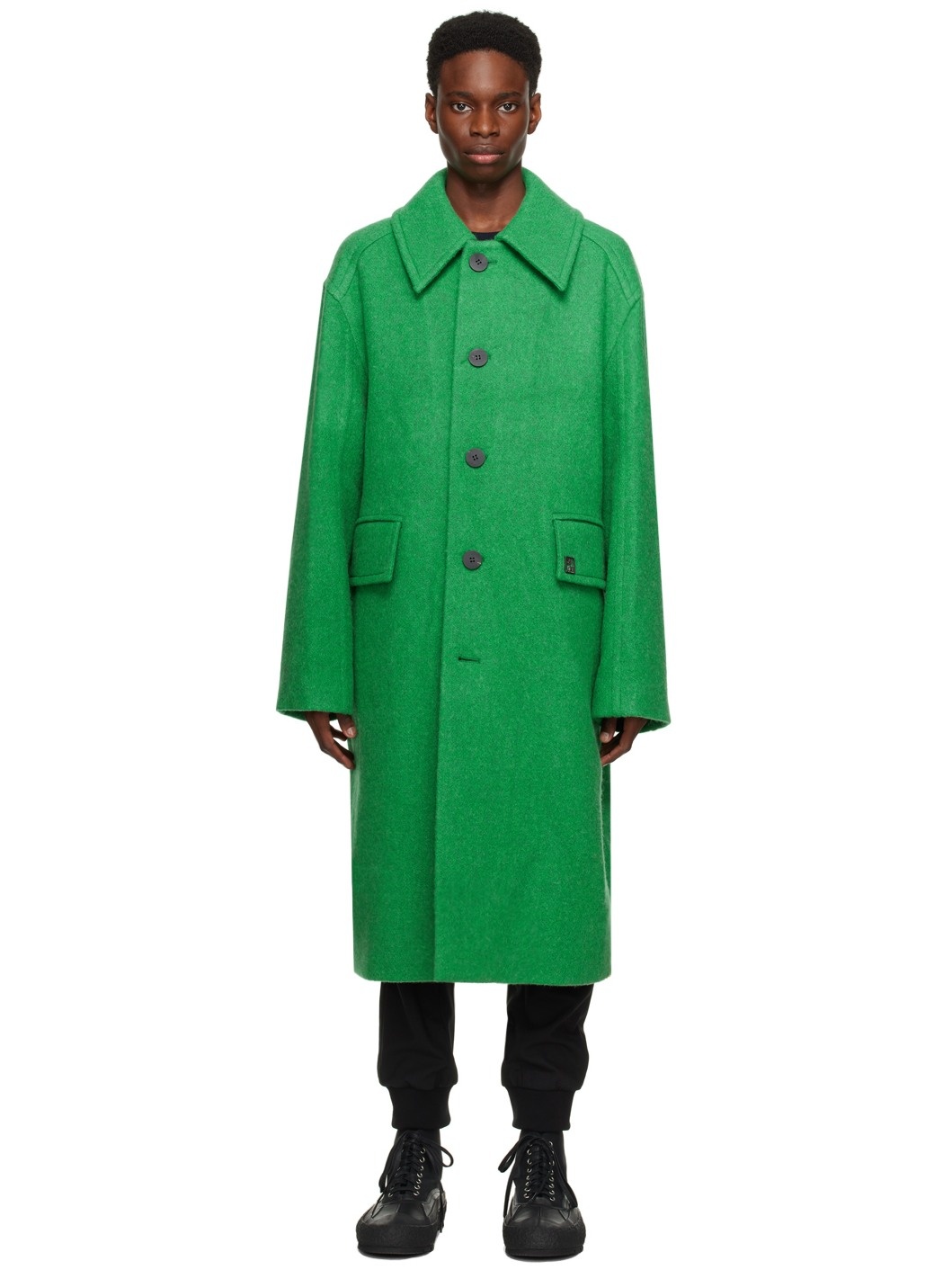 Green Spread Collar Coat - 1