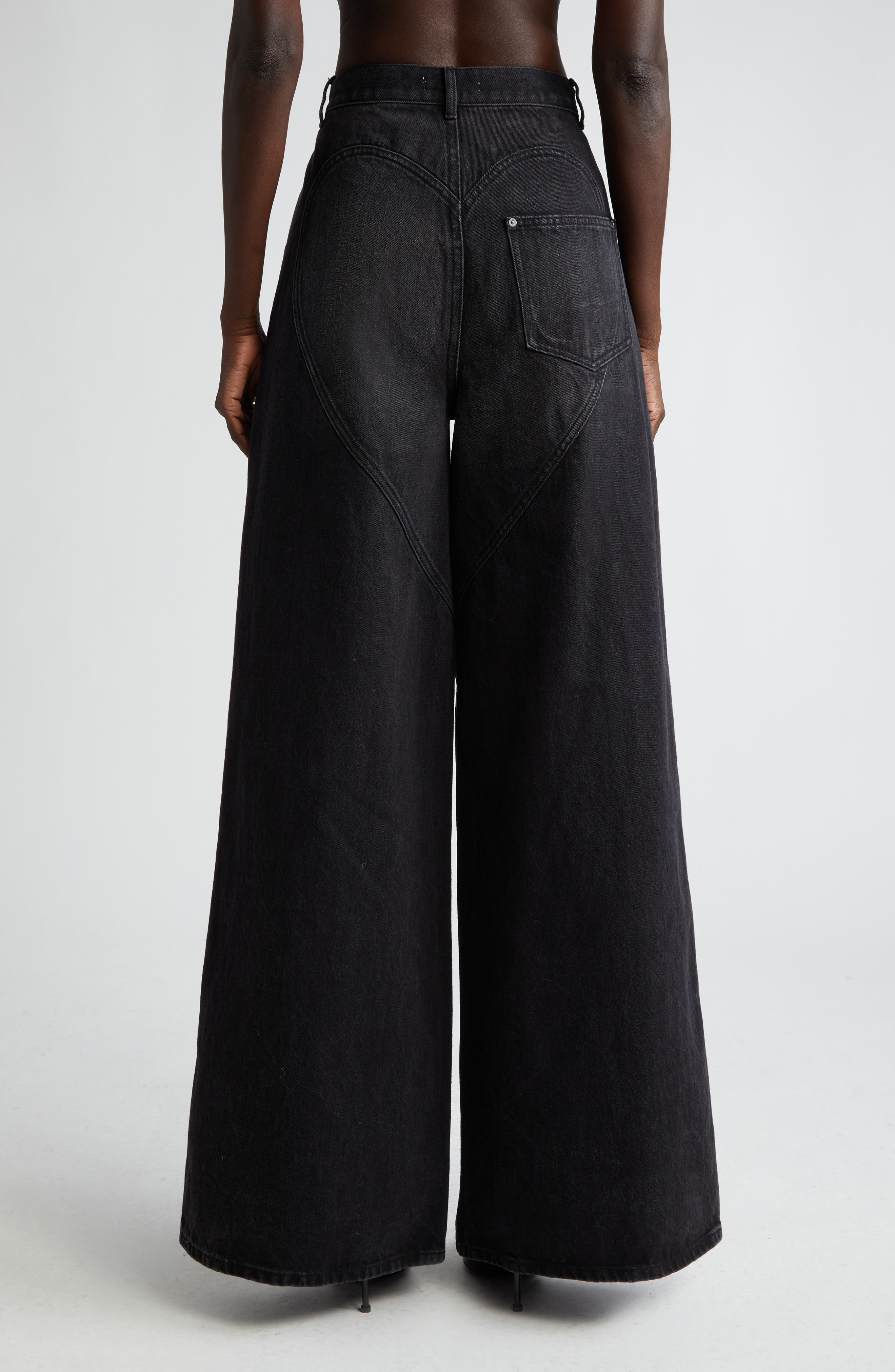 Crystal Embellished Cutout Wide Leg Jeans - 3