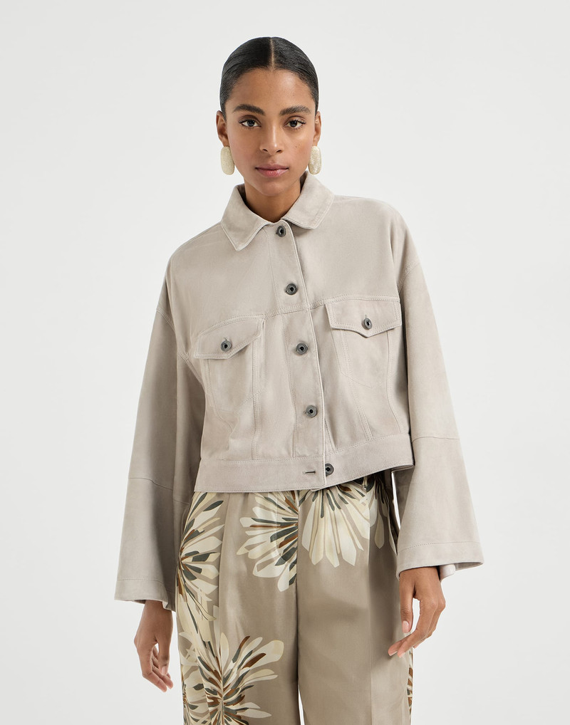 Couture suede outerwear jacket with monili 2