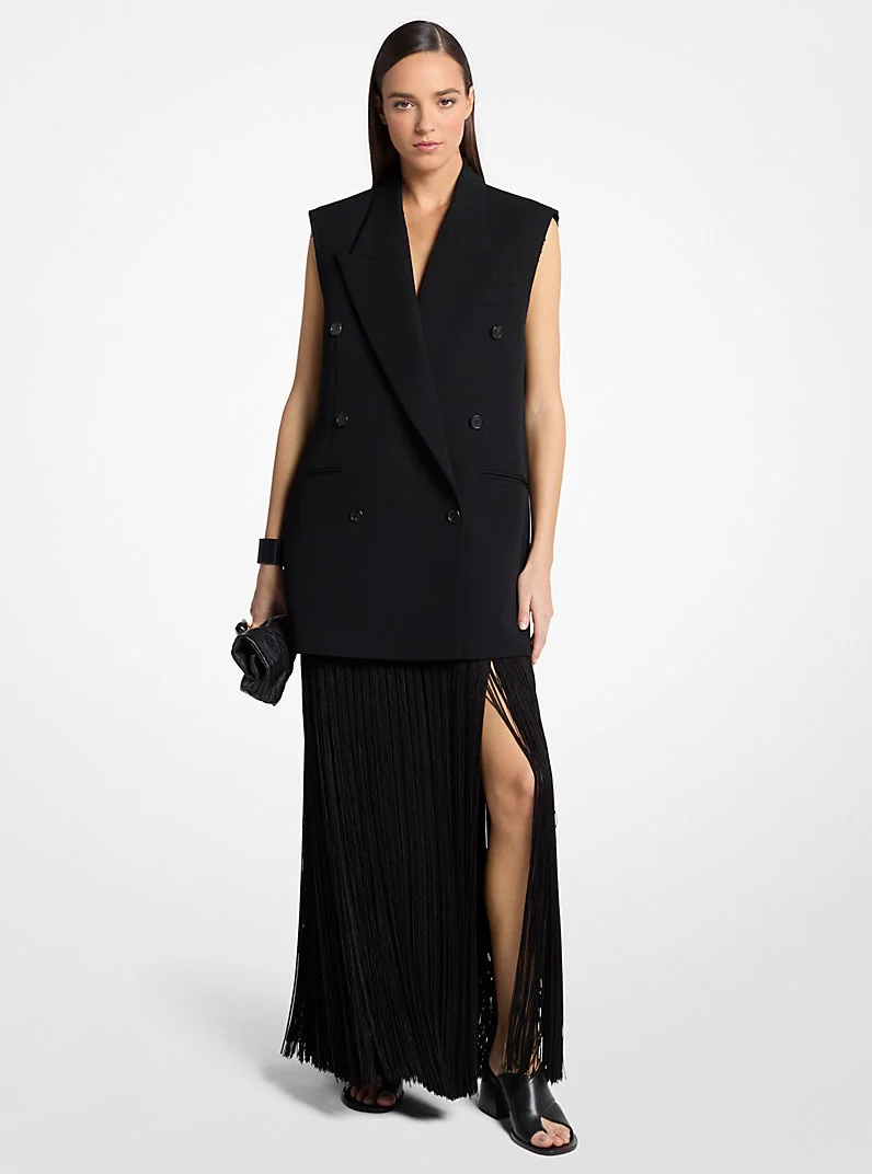 Frayed Wool Gabardine Sleeveless Blazer - 1