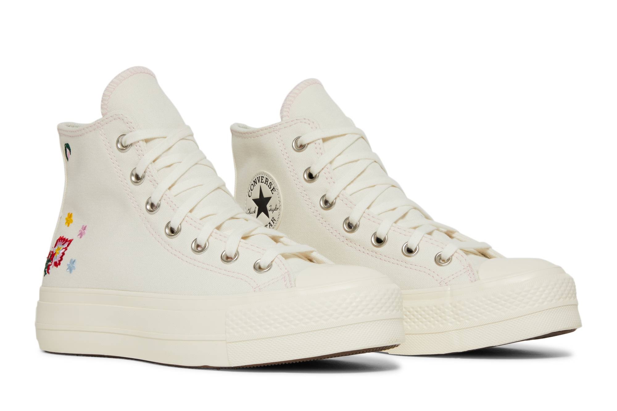 Wmns Chuck Taylor All Star Lift Platform High 'Floral Embroidery - Egret' - 8