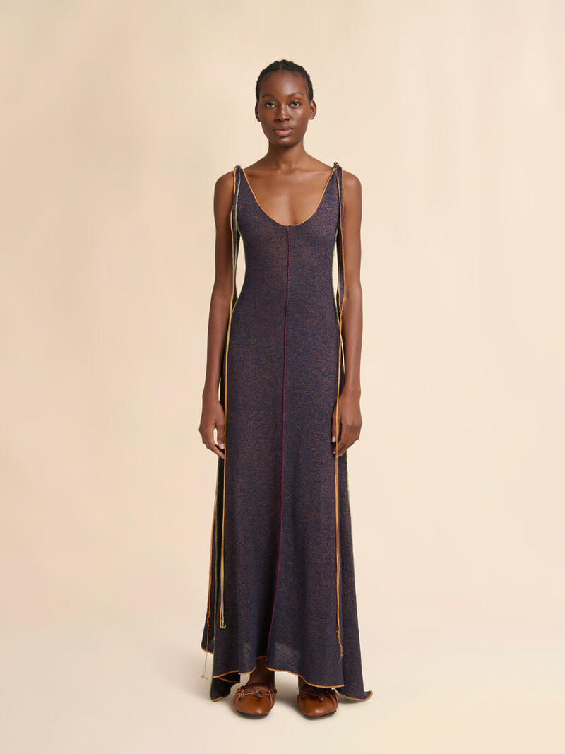 Marni BLUE LINEN-VISCOSE DRESS WITH COLORFUL EDGES outlook