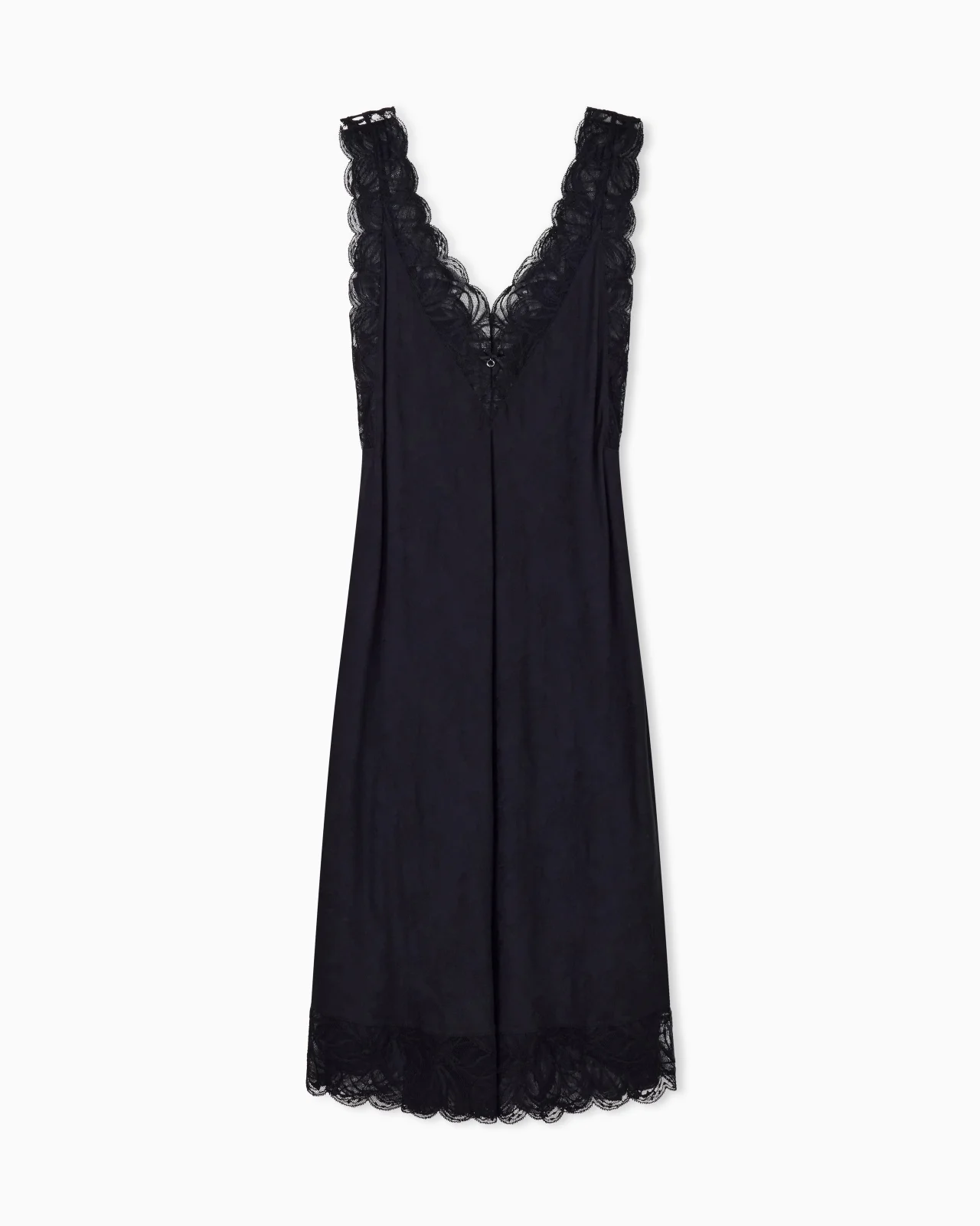 JACQUARD VISCOSE NIGHTDRESS WITH A V-NECKLINE AND LACE TRIM - 1