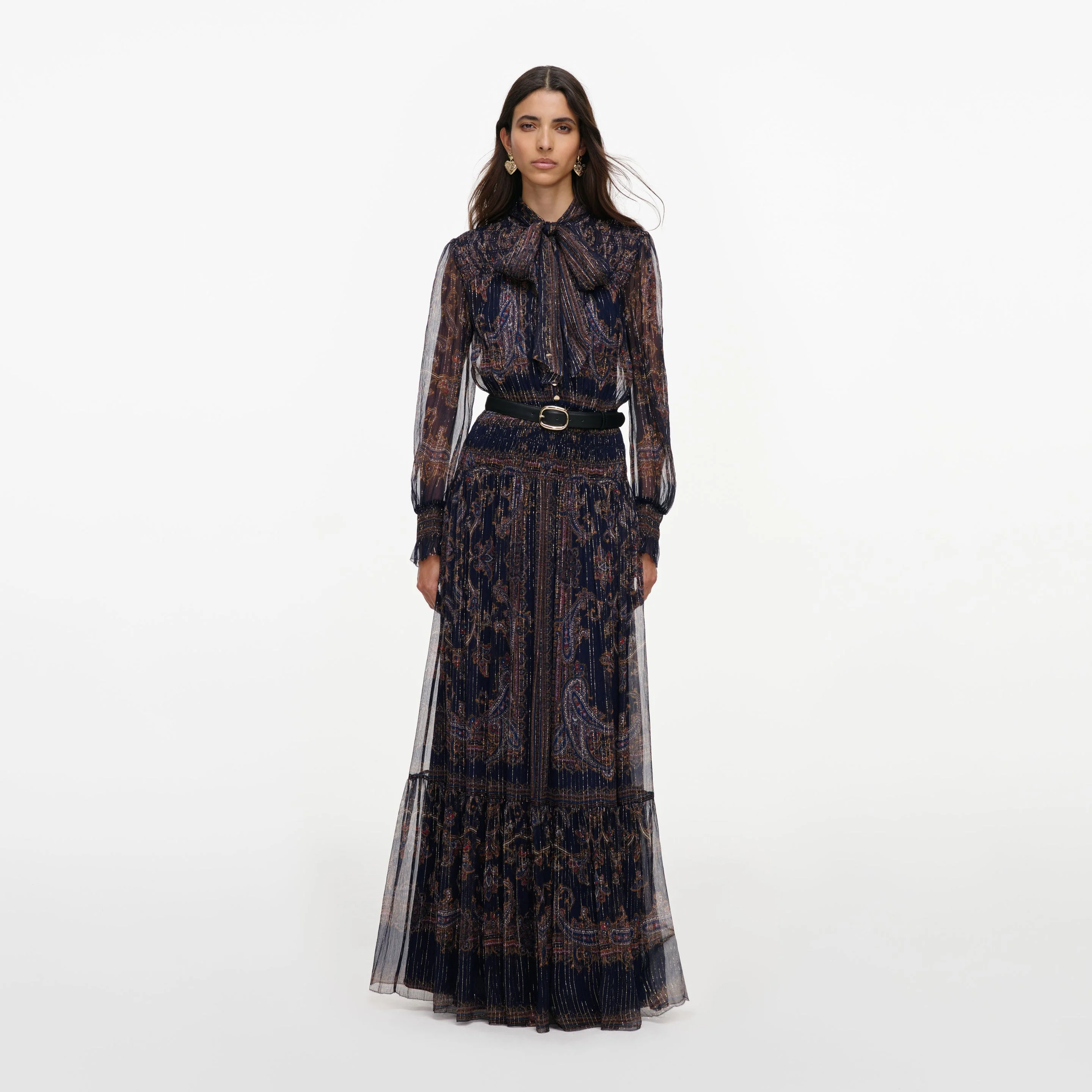 Navy Printed Georgette Maxi Dress - 1