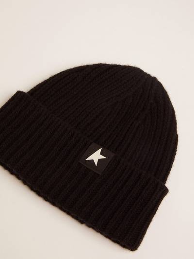 Golden Goose Black wool beanie with contrasting white star outlook