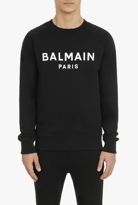 Black eco-designed cotton sweatshirt with silver Balmain logo print - 5