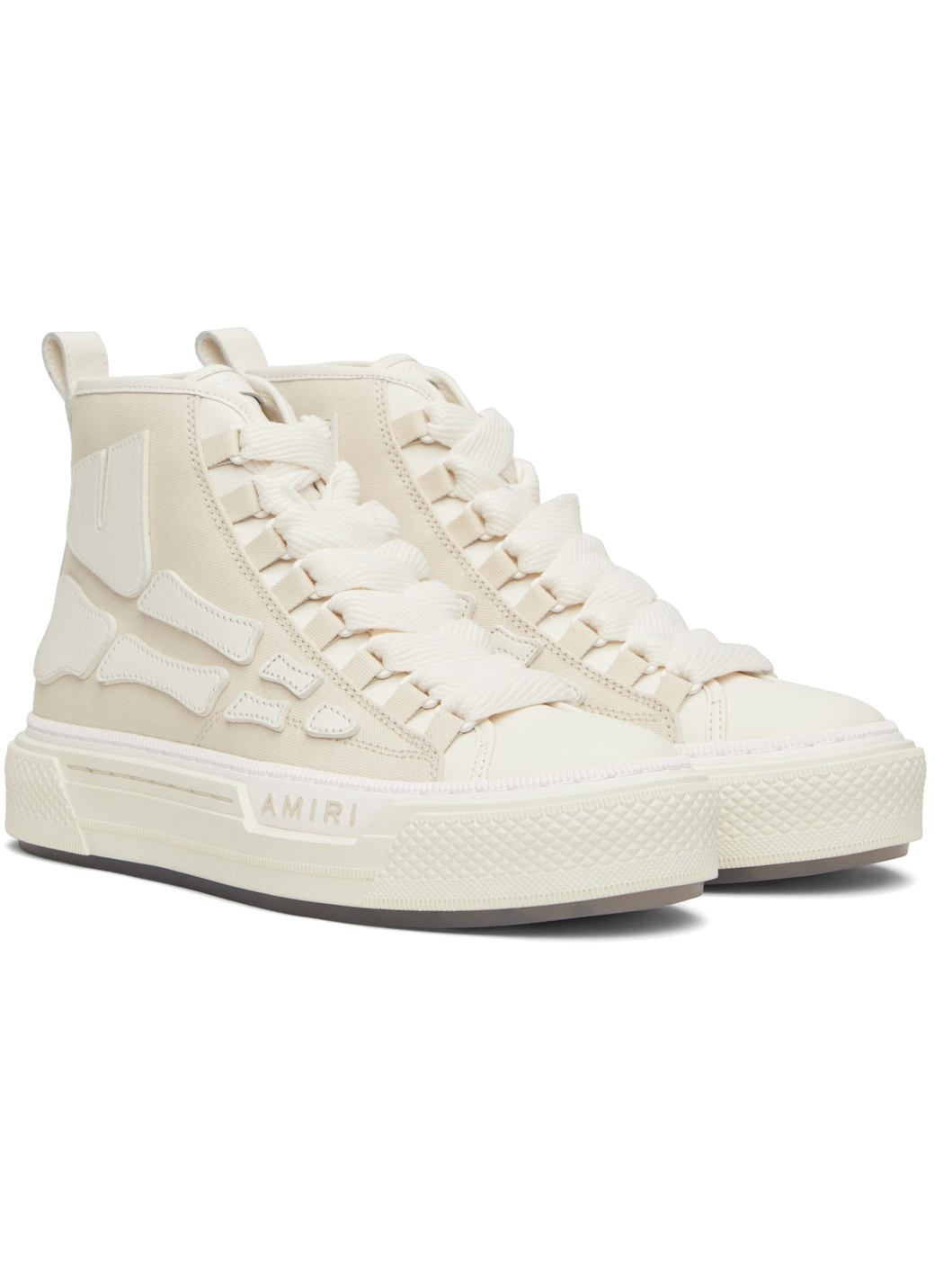 Beige & White Skel Court Hi Sneakers - 4