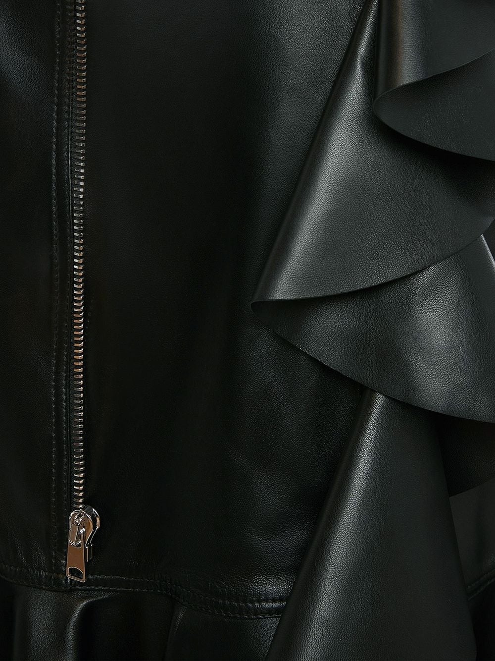 ruffle mid-length leather skirt - 7