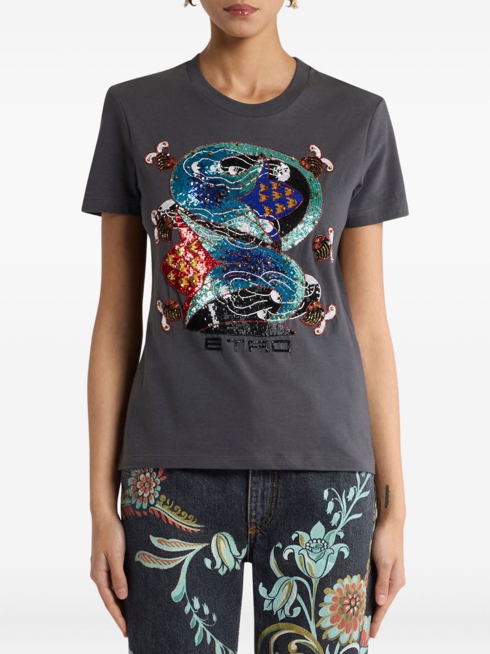 sequin-embellished graphic t-shirt - 2