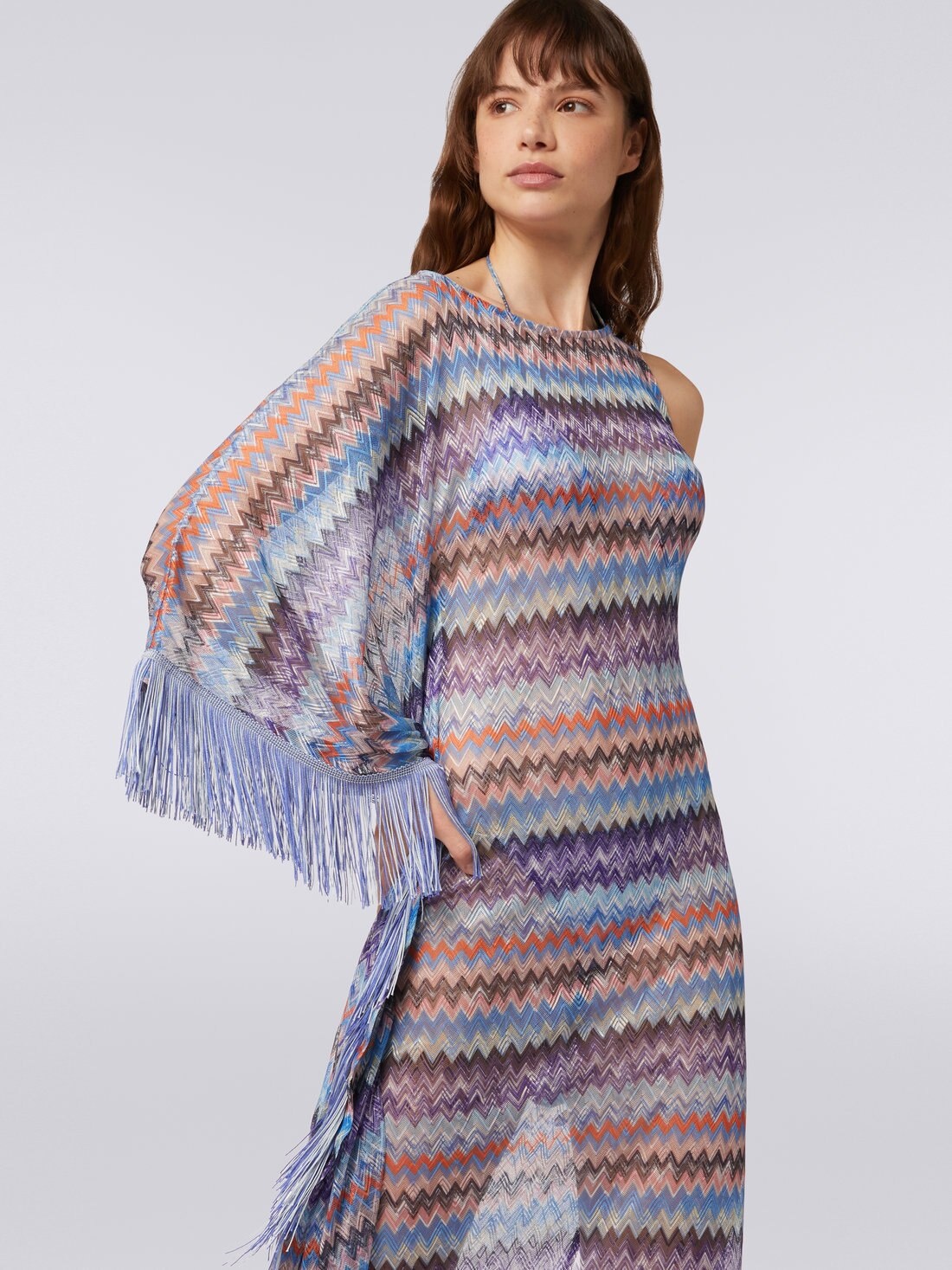 Long chevron viscose tulle cover up with tassels - 5