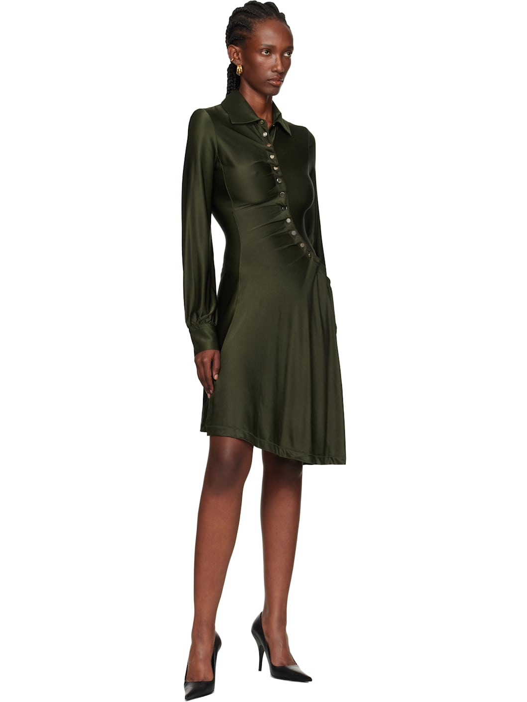 Khaki Draped Jersey Midi Dress - 4