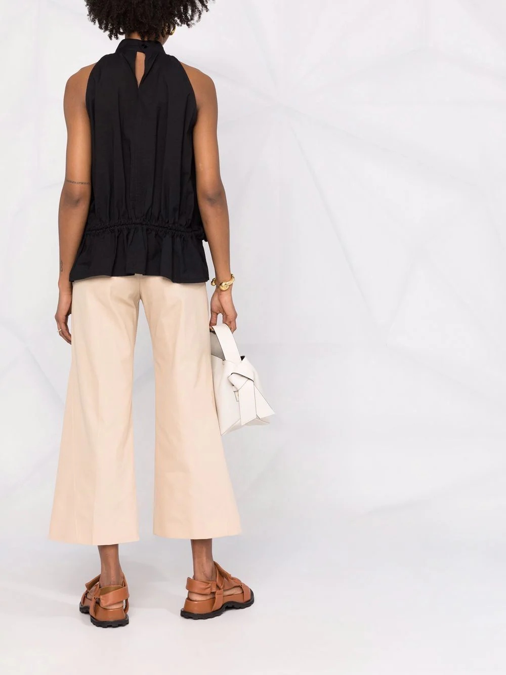 wide-leg cropped cotton trousers - 5