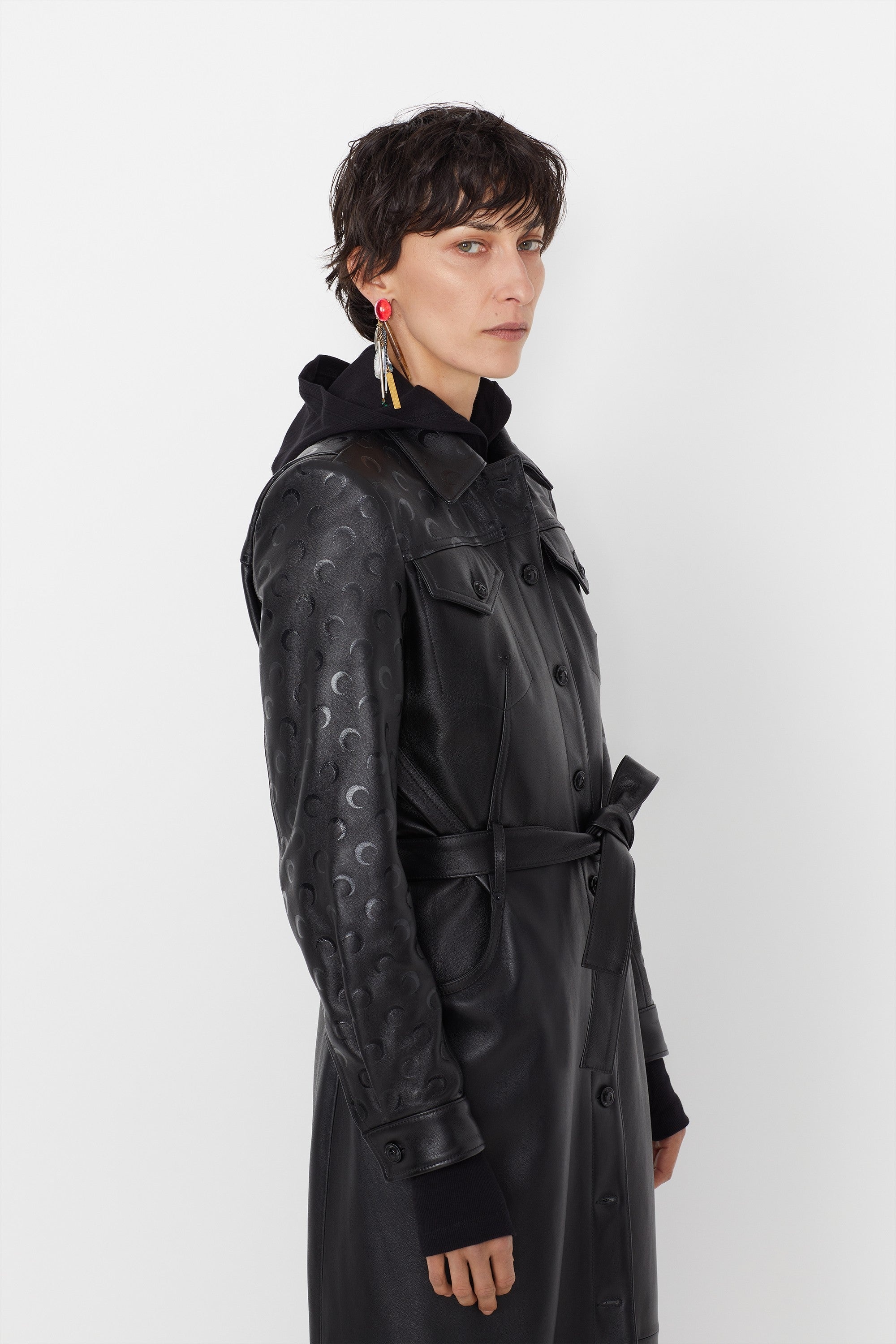 Marine Serre Moon Leather Belted Long Coat | REVERSIBLE