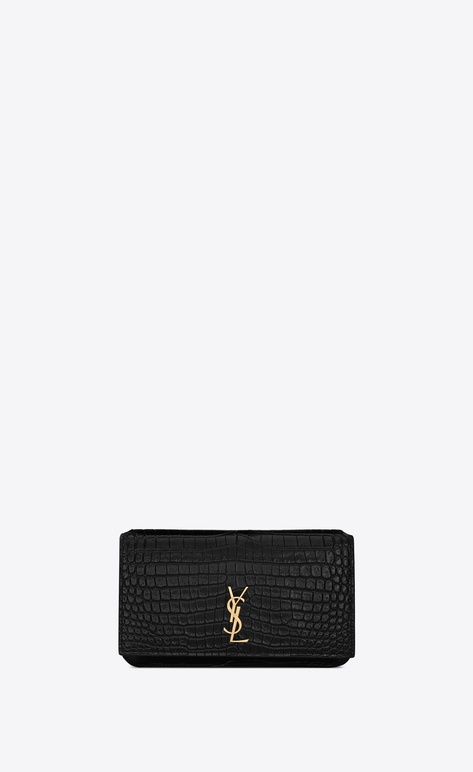 cassandre saint laurent phone holder with strap in shiny crocodile-embossed leather - 1