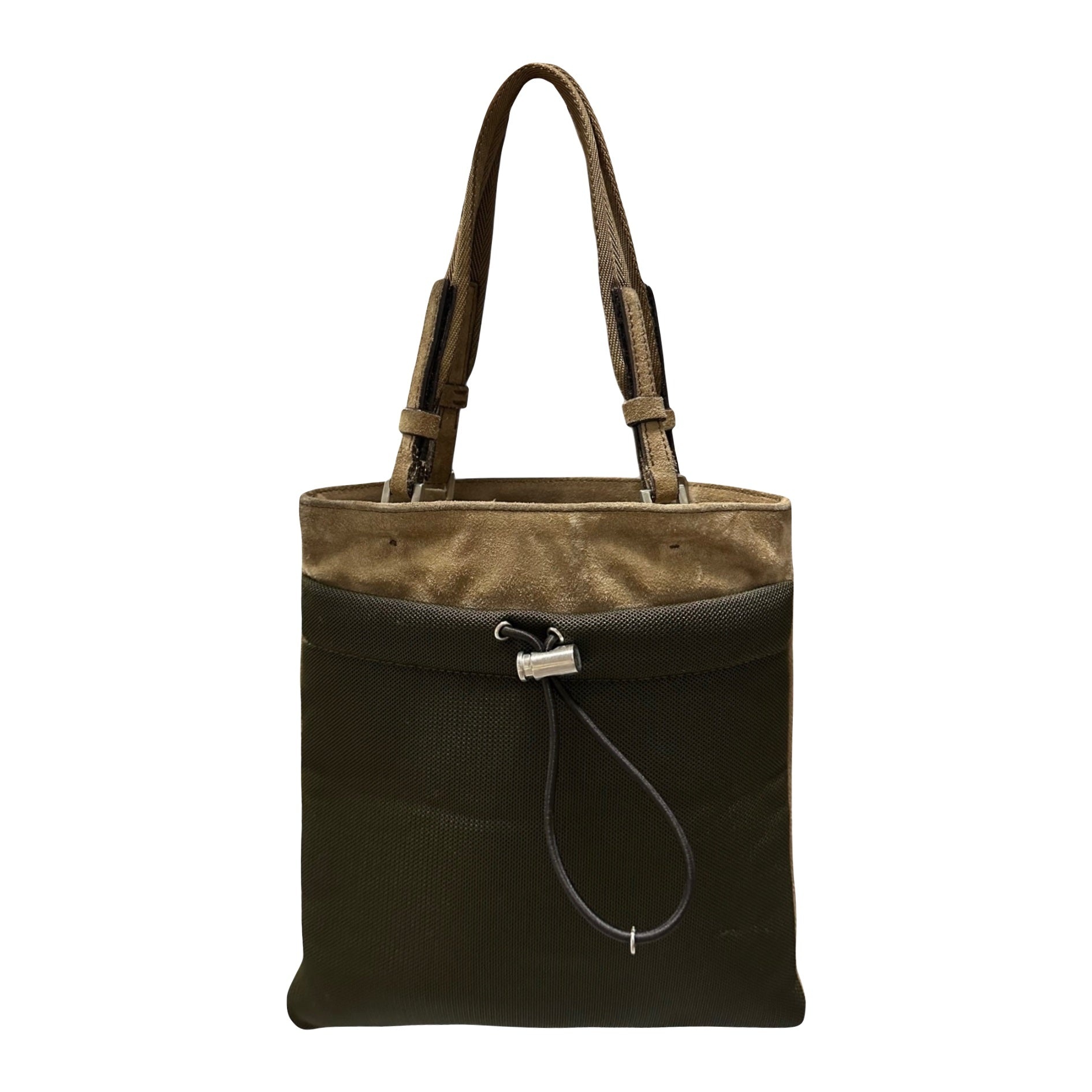 PRADA Fall Winter 1999 Appliqué Leaves Suede and Mesh Hand Bag - 2
