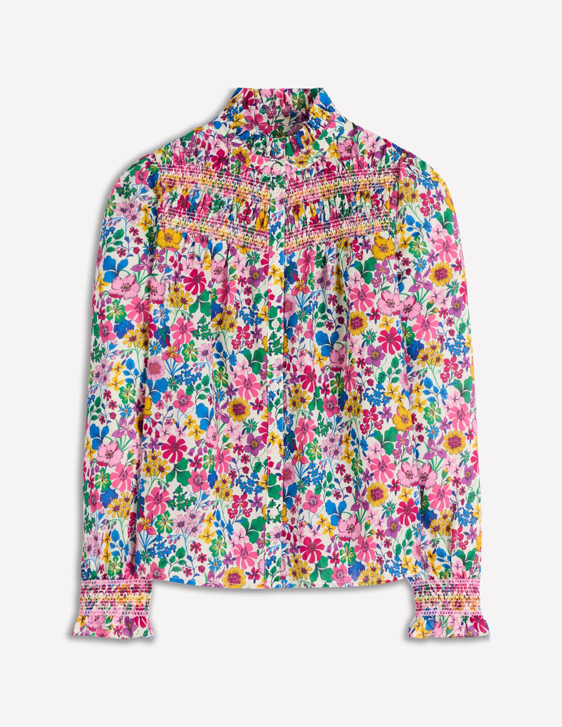 Esme Smocked Detail Frill Top-Multi, Blossoming Garden 1