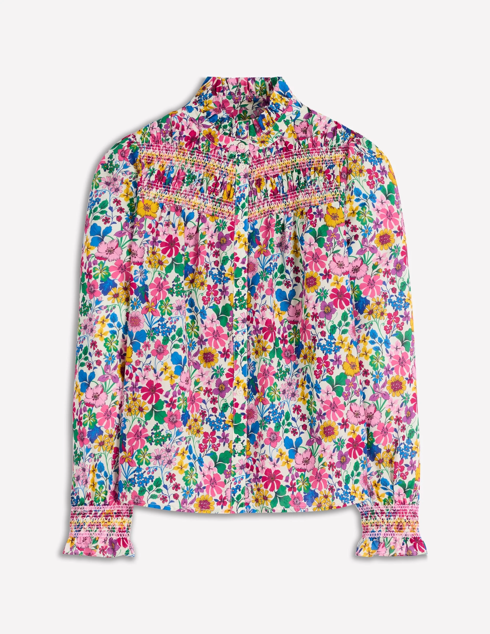 Esme Smocked Detail Frill Top-Multi, Blossoming Garden - 1