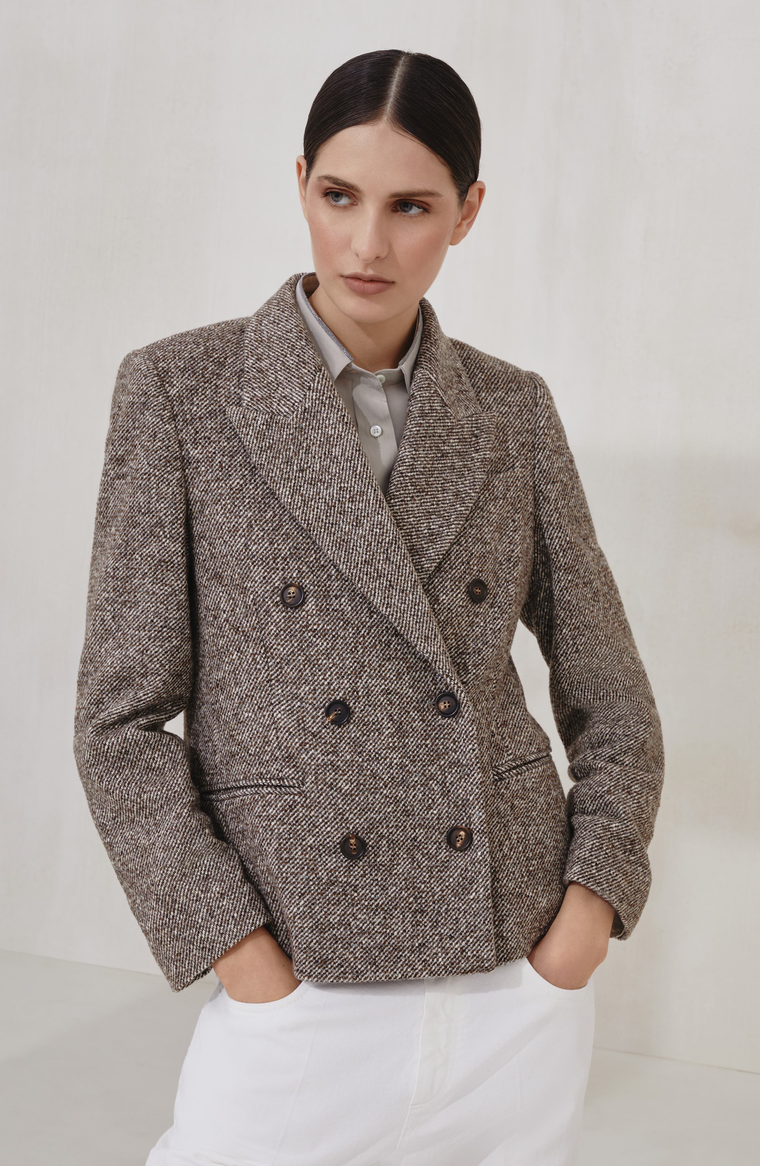 Brunello Cucinelli Mélange diagonal blazer in Brown at Nordstrom - 2