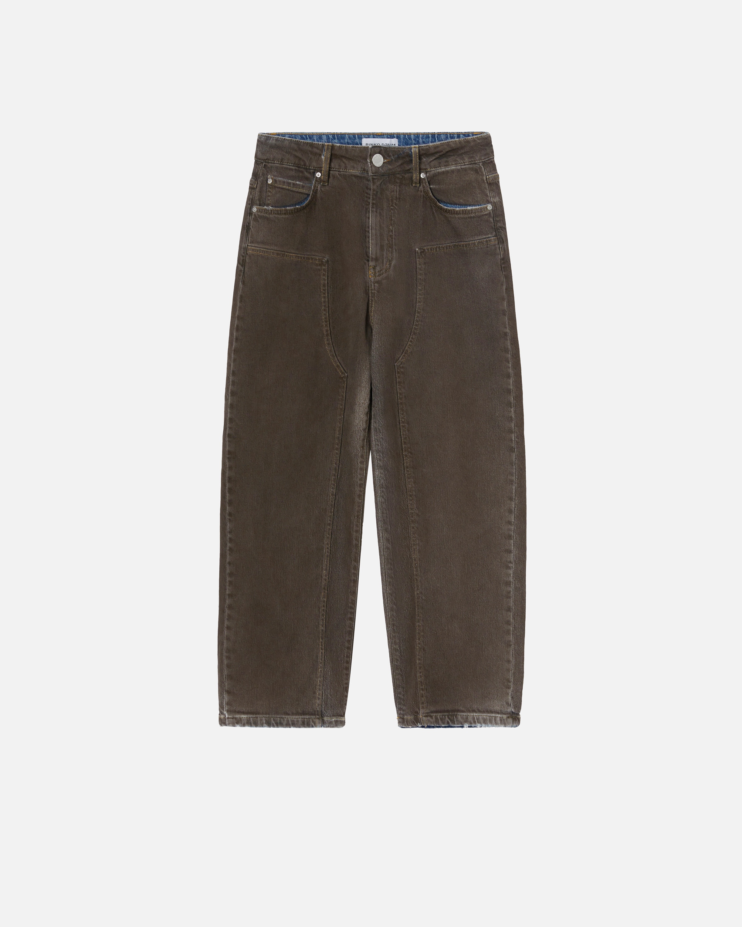 WIDE-LEG DENIM JEANS WITH BROWN SPRAY - 1