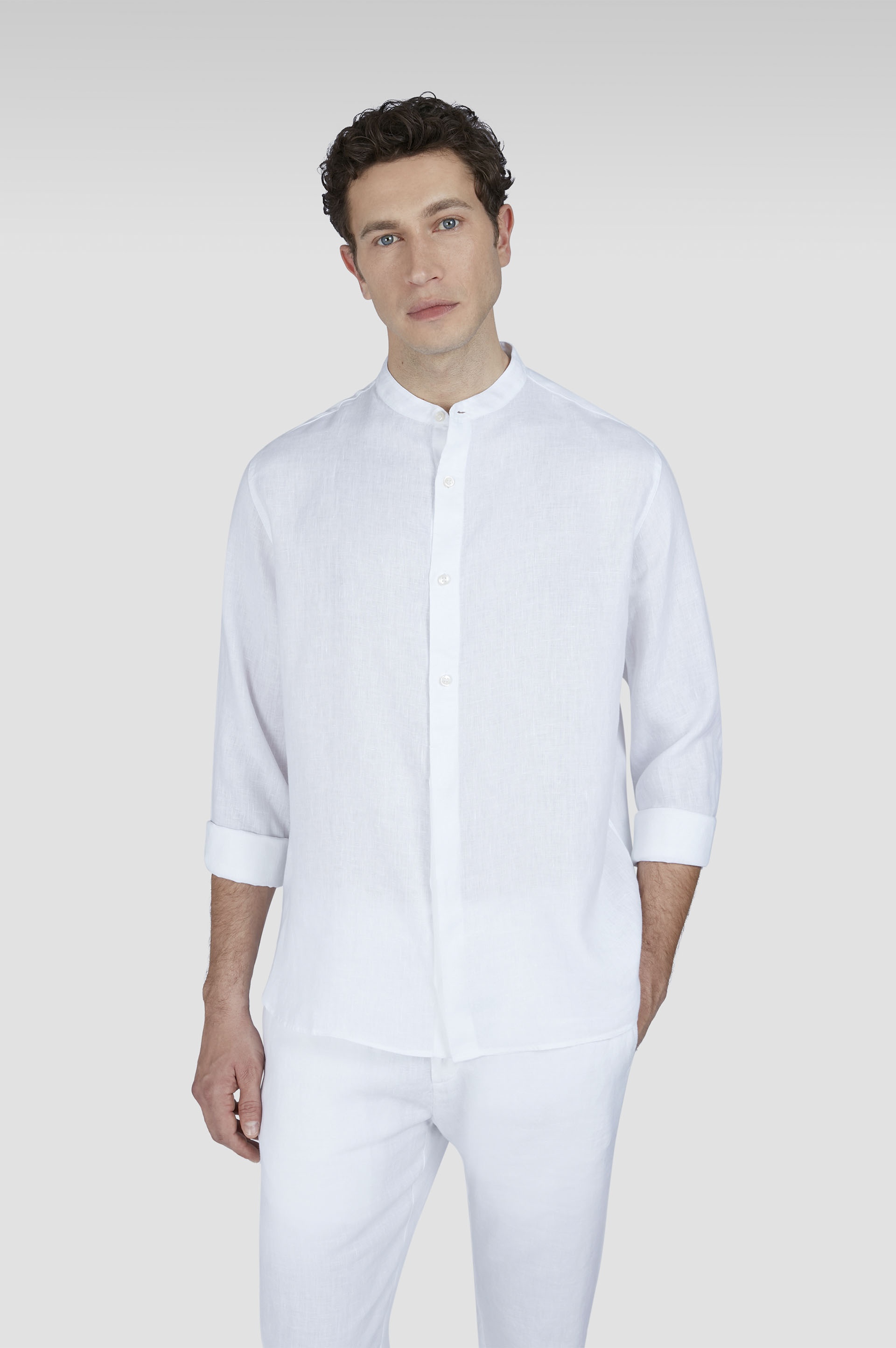 LINEN SHIRT WITH MANDARIN COLLAR - 6