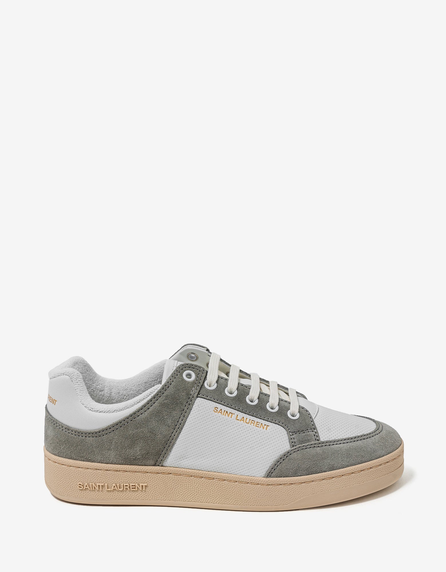White & Grey SL/61 Leather Trainers - 2
