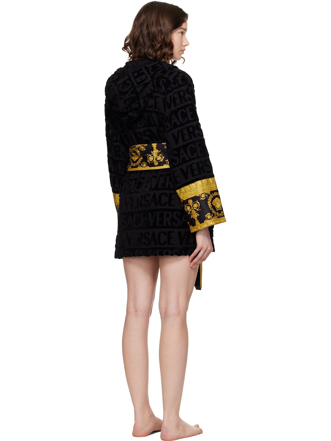 Black 'I Heart Baroque' Short Bathrobe - 3