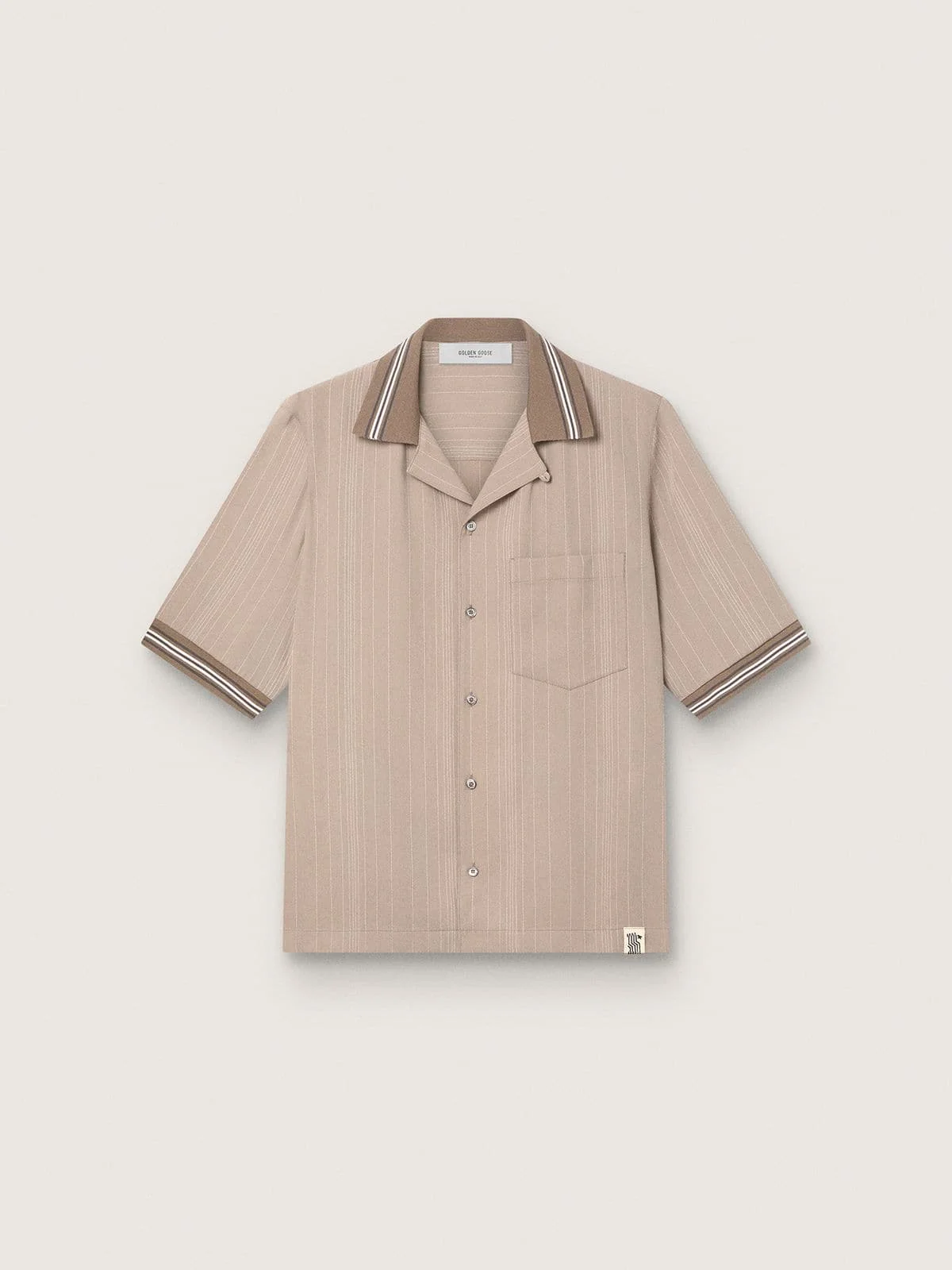 Men's short-sleeved shirt in gray cool wool with thin stripes - 1