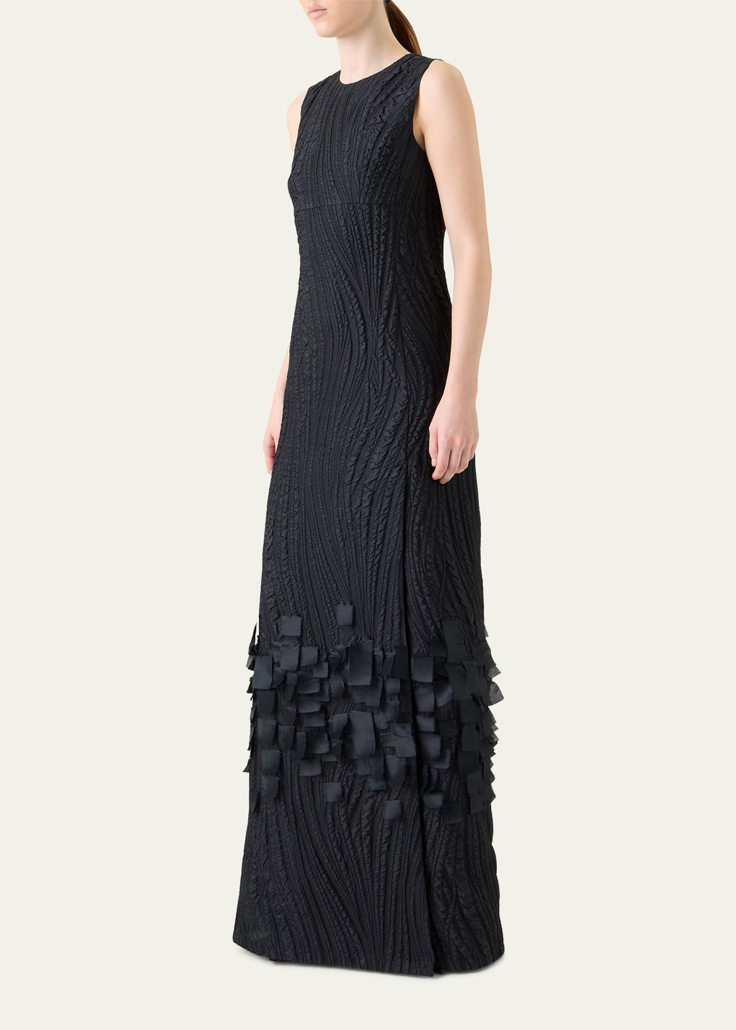 Waves And Ribbons Jacquard A-line Slit Gown - 4