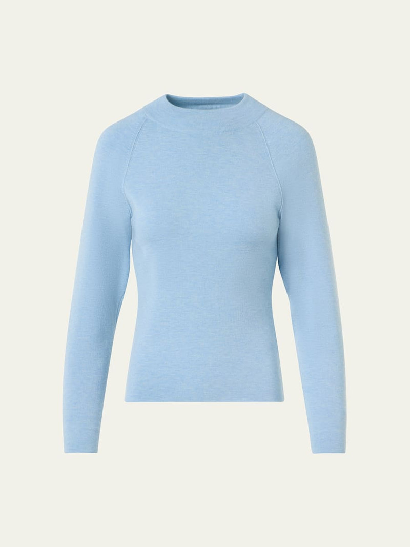 Mock-Neck Cashmere-Silk Raglan-Sleeve Sweater 1