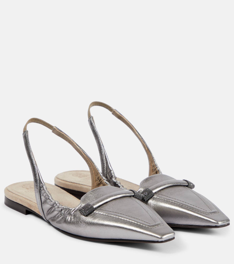 Metallic leather slingback flats - 1