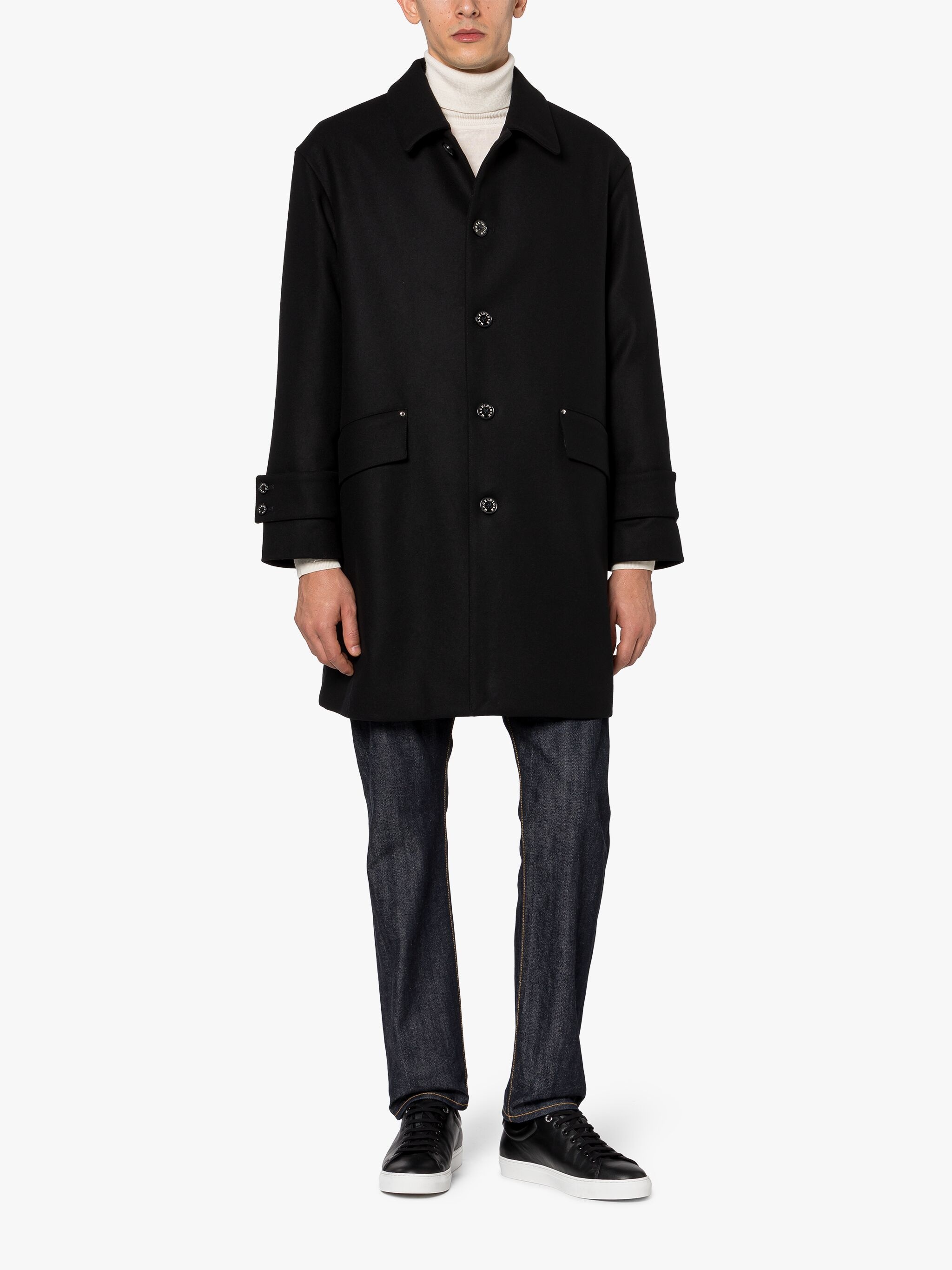 HUMBIE BLACK WOOL OVERCOAT - 2