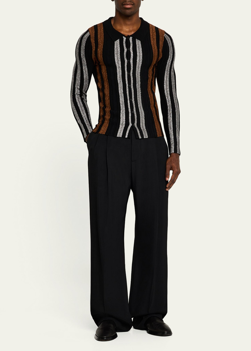 ZANKOV Men's Metallic Stripe Button-Down Sweater outlook