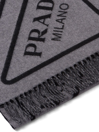 Prada intarsia-logo fringed scarf outlook