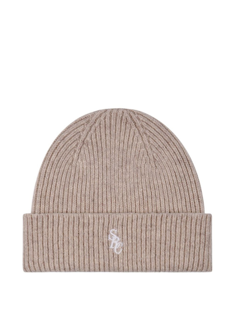 embroidered-logo ribbed beanie hat 1
