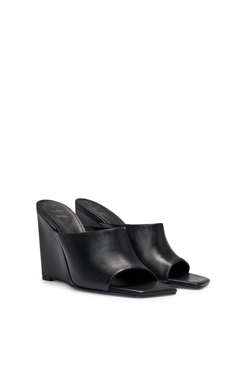 NAOMI X BOSS WEDGE-HEEL MULES IN LEATHER 2