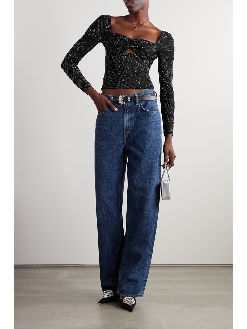 self-portrait Twist-front Cutout Crystal-embellished Stretch-mesh Top outlook