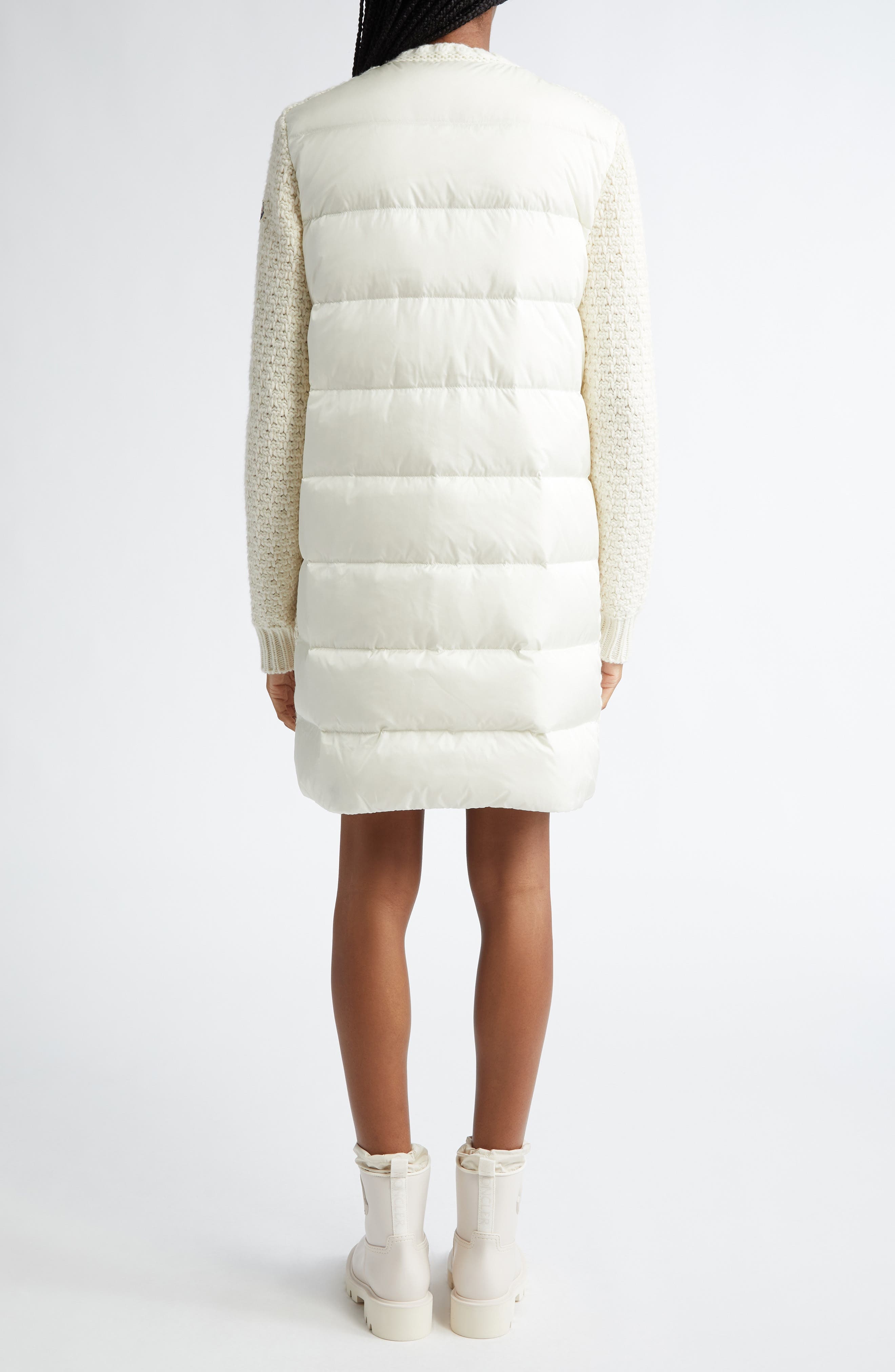 Moncler Mixed Media Down Cardigan in Silk White at Nordstrom - 3