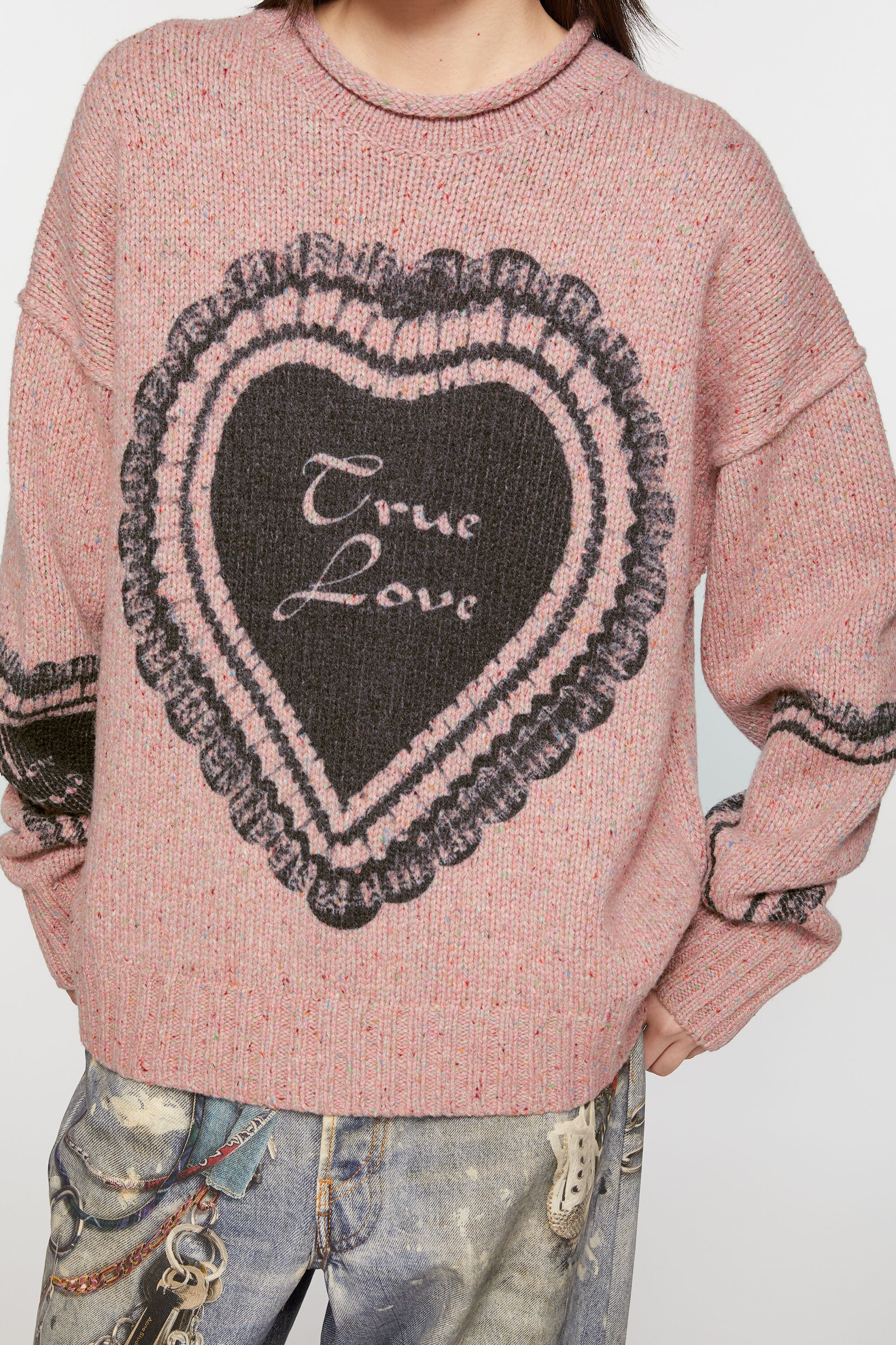 Printed wool blend jumper - Faded pink - 4