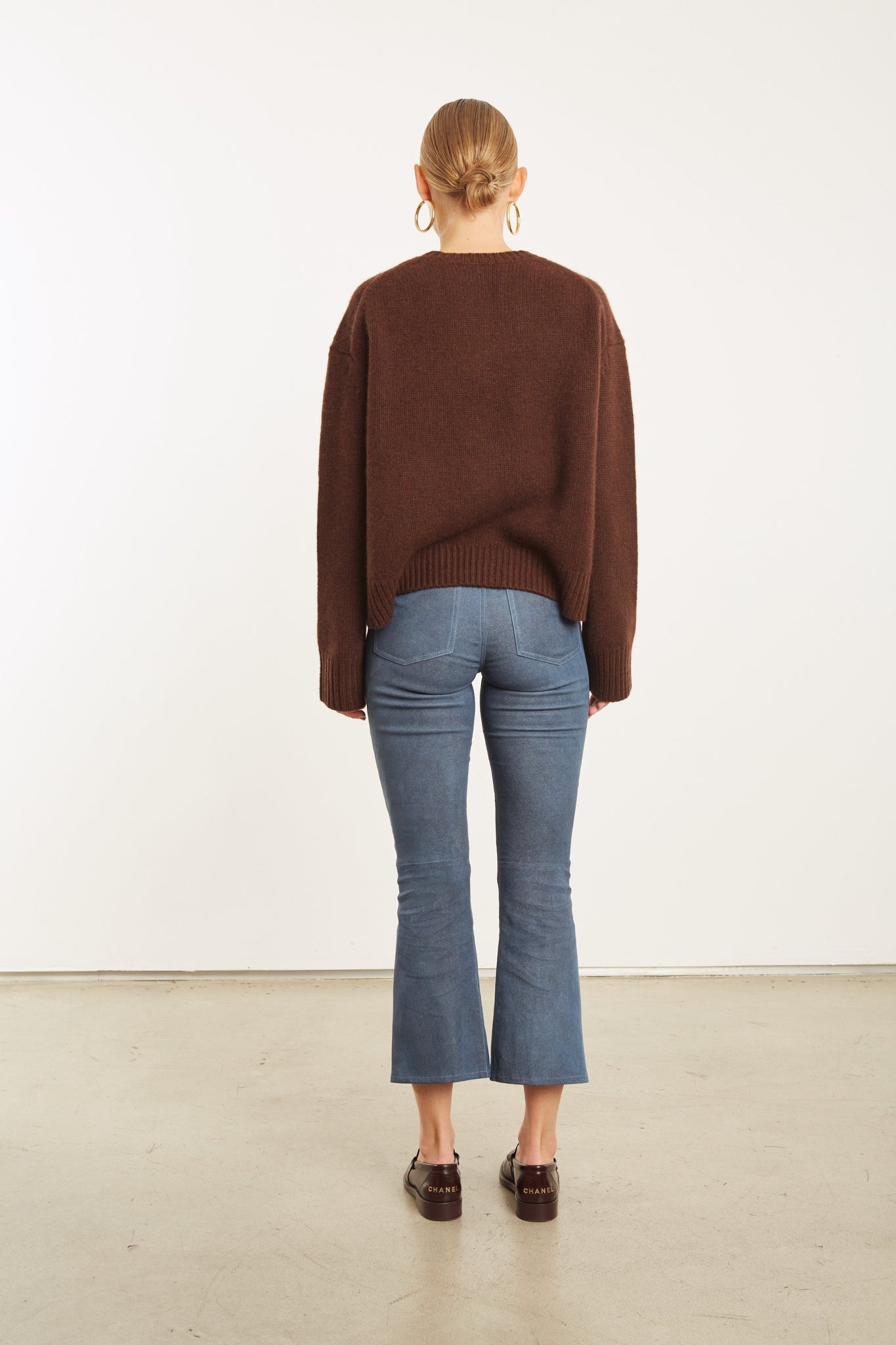 DENIM SUEDE 5 POCKET CROP FLARE PANTS - 3