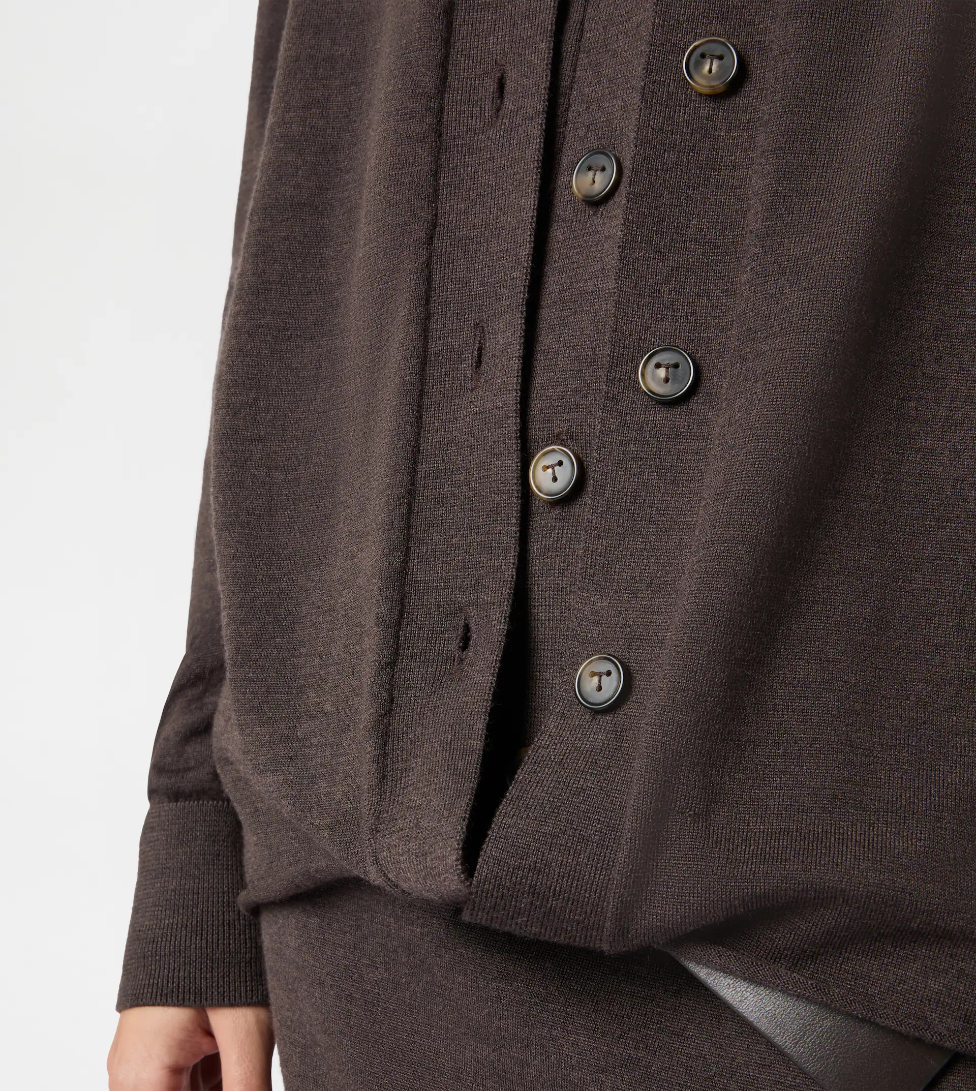 DOUBLE COLLAR SILK BLEND CARDIGAN - BROWN - 6