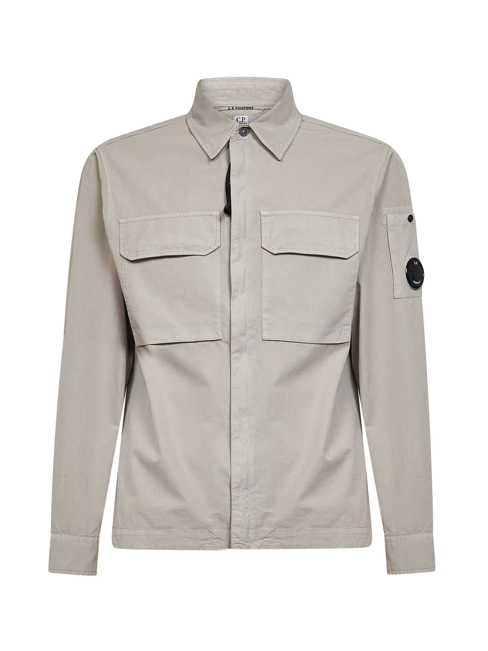 Dove grey organic cotton gabardine Lens overshirt - 1