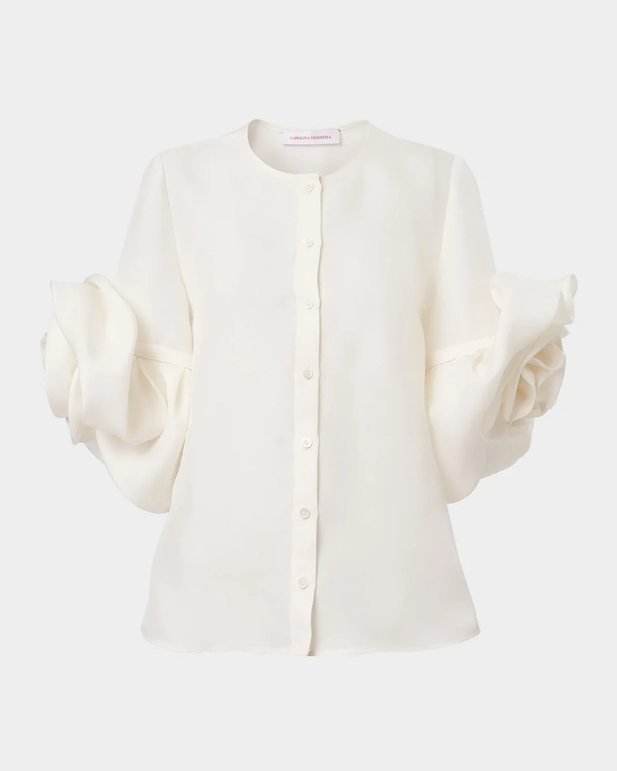 Rosette Silk Gazar Button-Front Blouse - 1