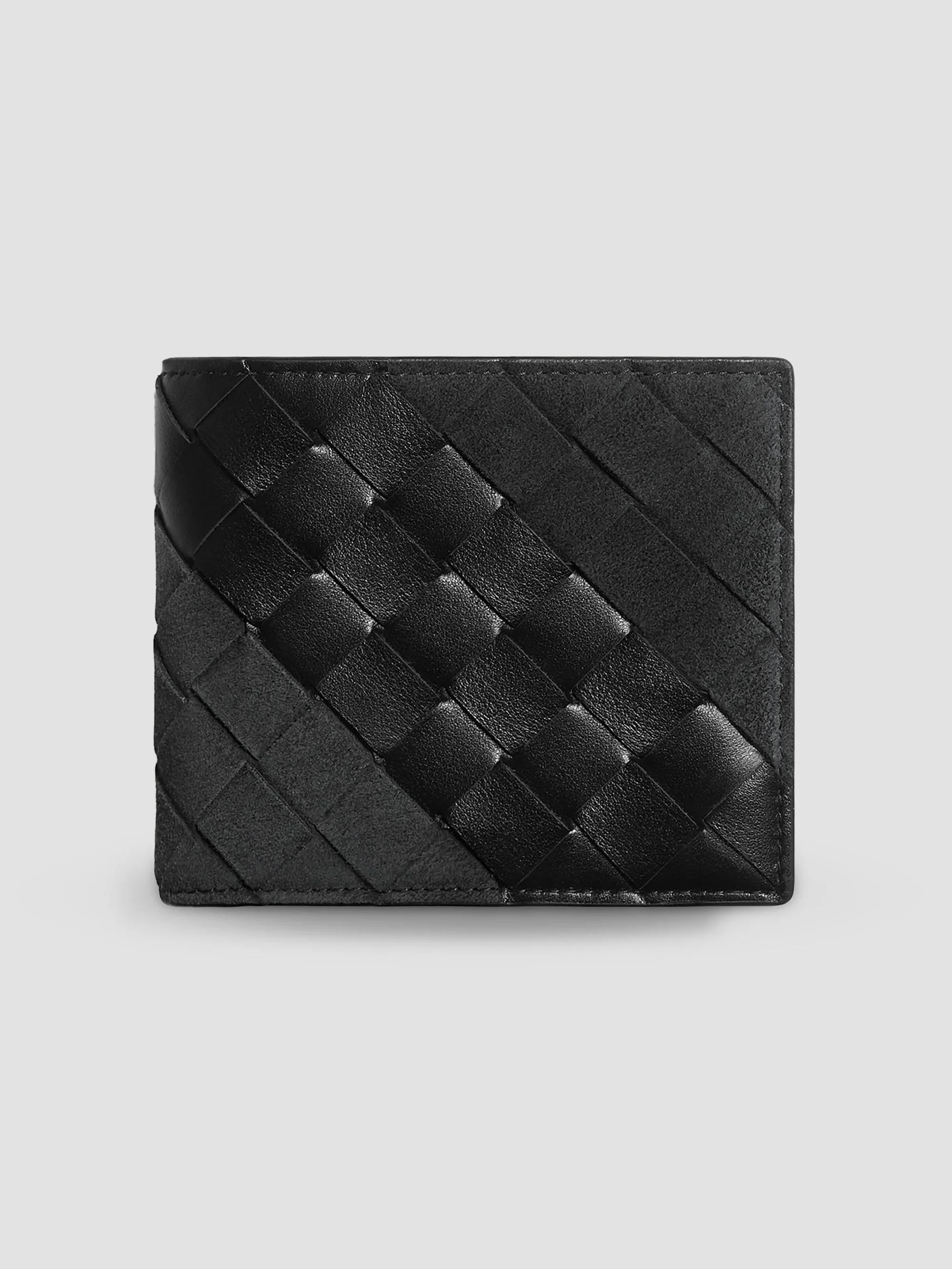 Men's Intrecciato Leather & Suede Bifold Wallet - Black Silver - 1